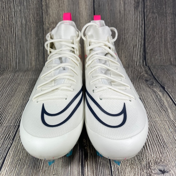 NIKE Alpha Huarache 8 Elite Lacrosse White/Pink/Laser Blue Mens sizes CW4440-116 - Picture 4 of 8